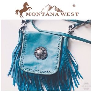 MONTANA WEST Turquoise Leather Fringe Bag